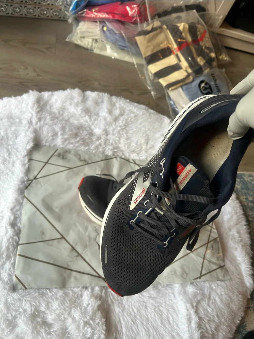 Brooks Men's Navy and Gray Running Sneaker with Red Accents